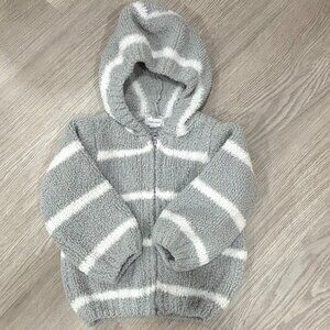 ANGEL DEAR Baby Boy Gray and White Striped Chenille Hoodie Size 12-18M